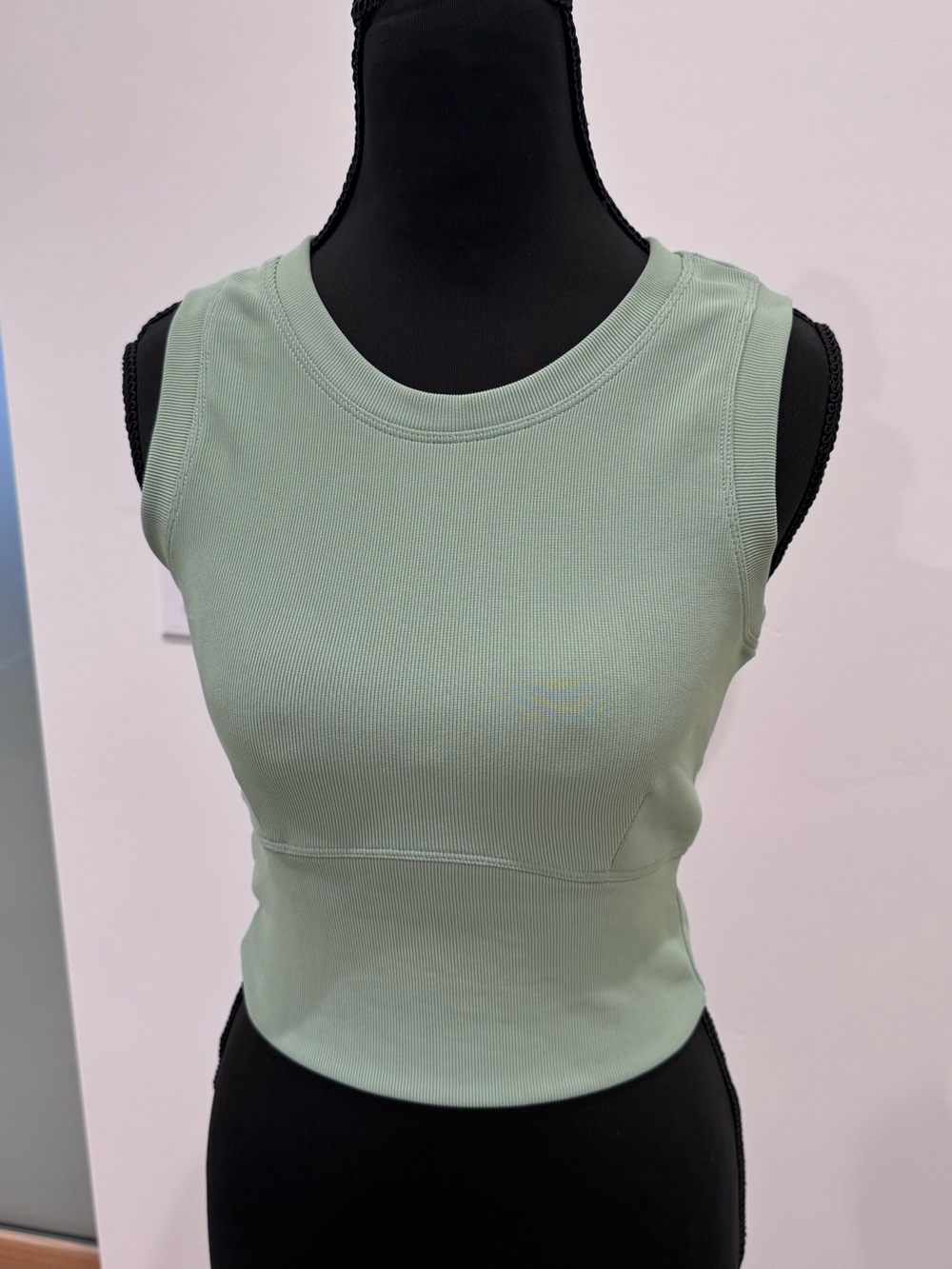 Sage Green Sleeveless Ribbed Crop Tank Top
